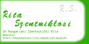 rita szentmiklosi business card
